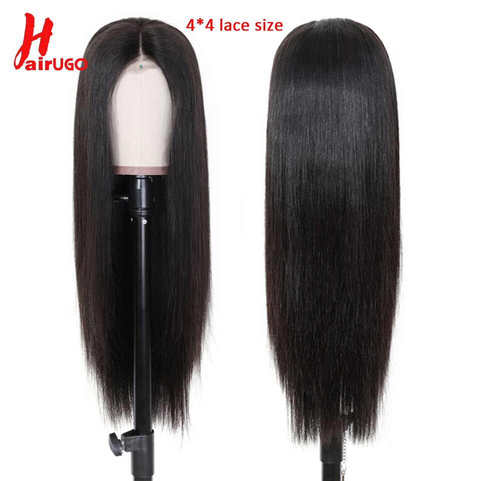 HairUGo Brazilian Lace Closure Wig Human Hair Wigs Non-Remy Straight Wigs For Black Women 4*4 Lace Closure Wig Pre Plucked 150%