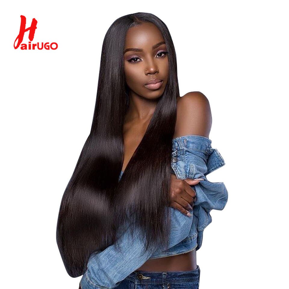 HairUGo Brazilian Lace Closure Wig Human Hair Wigs Non-Remy Straight Wigs For Black Women 4*4 Lace Closure Wig Pre Plucked 150%