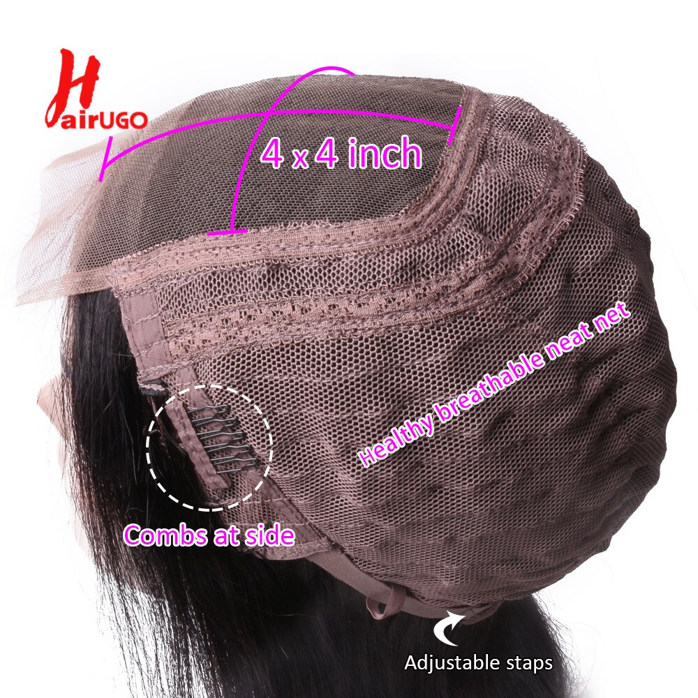 HairUGo Brazilian Lace Closure Wig Human Hair Wigs Non-Remy Straight Wigs For Black Women 4*4 Lace Closure Wig Pre Plucked 150%