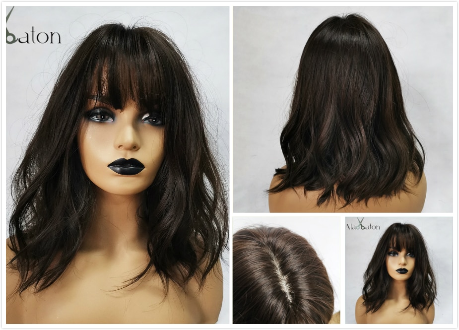 ALAN EATON Synthetic Wigs Long Straight Layered Hairstyle Ombre Black Brown Blonde Gray Ash Full Wigs with Bangs for Black Women