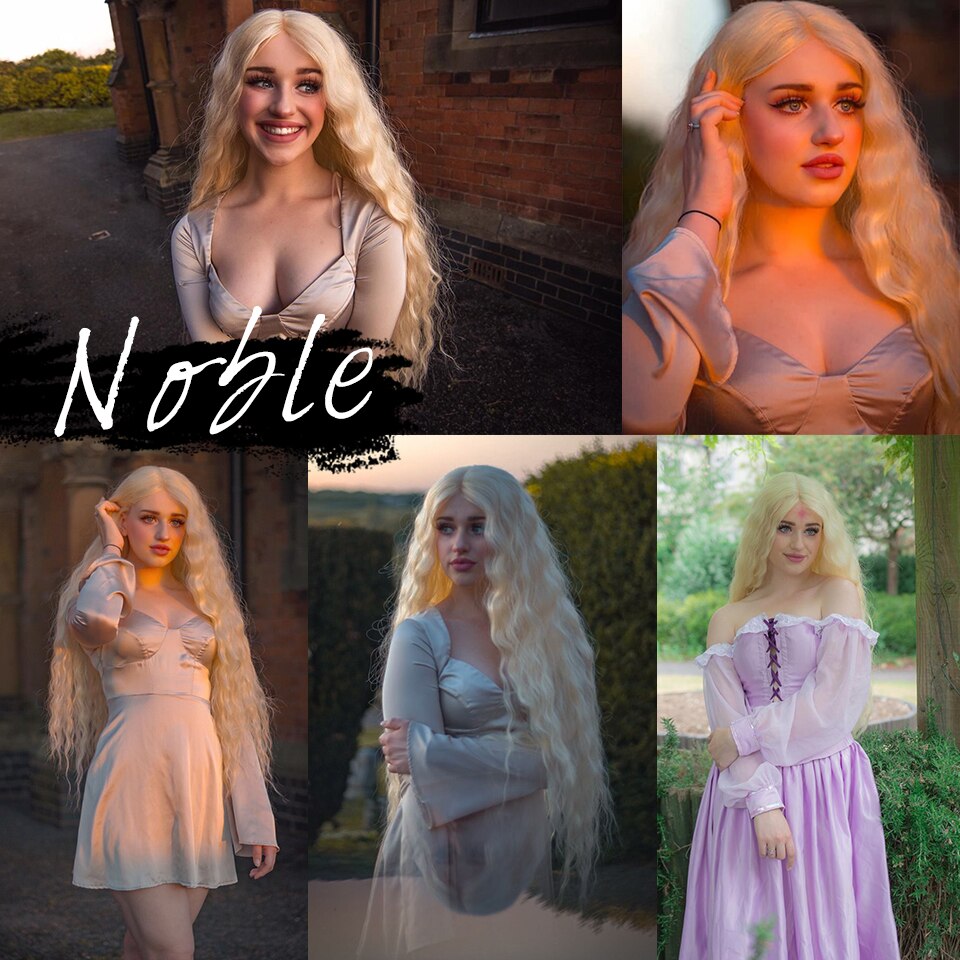 Noble Cosplay Synthetic Lace Front Wig Long Wig Cosplay Curly 42 Inch Ombre Blonde color Wig Synthetic Lace Front Wig For Women