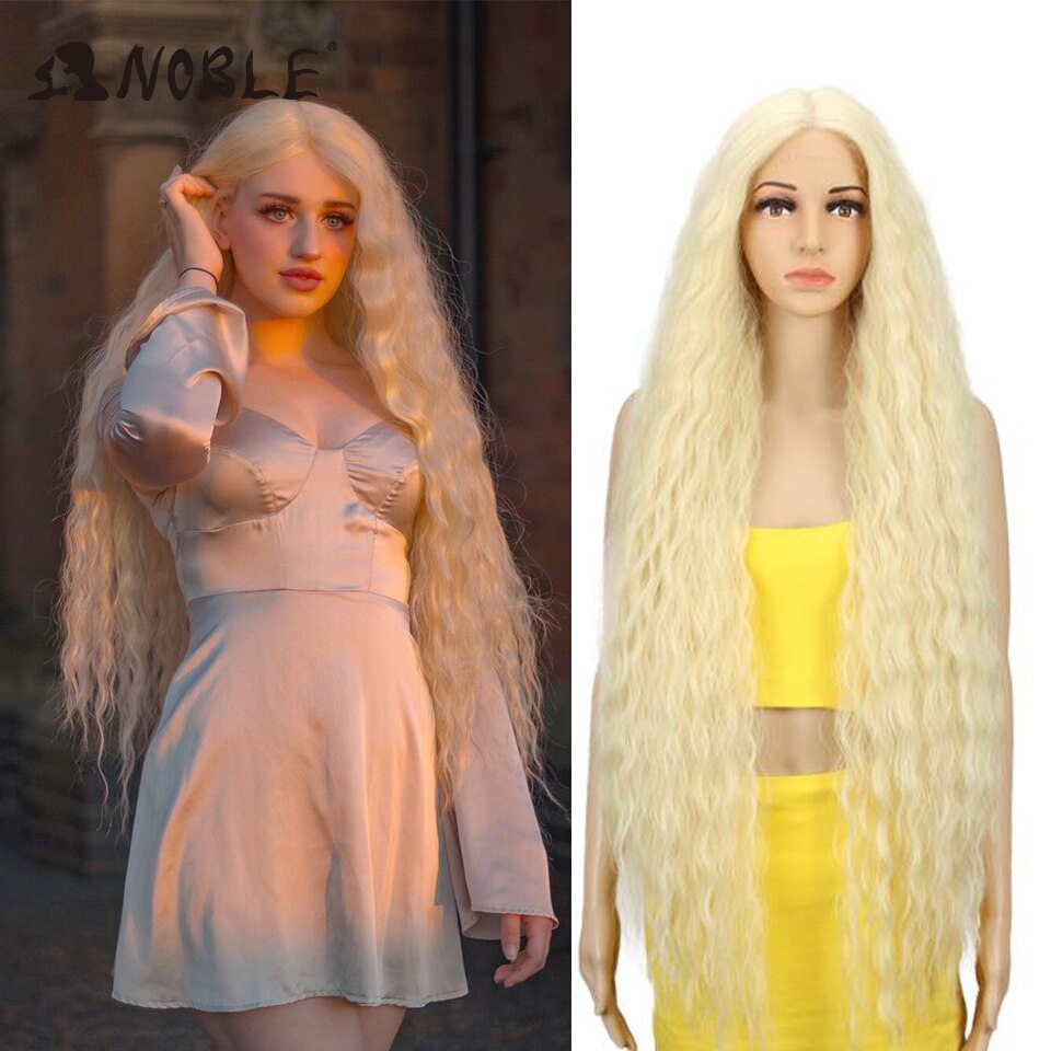 Noble Cosplay Synthetic Lace Front Wig Long Wig Cosplay Curly 42 Inch Ombre Blonde color Wig Synthetic Lace Front Wig For Women