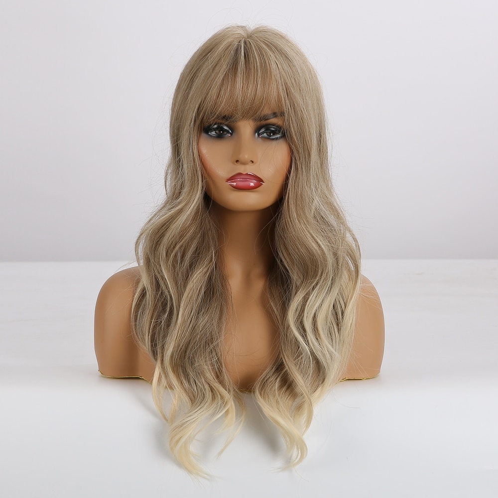 EASIHAIR Long Dark Brown Women's Wigs with Bangs Water Wave Heat Resistant Synthetic Wigs for Black Women African American Hair EASIHAIR Long Dark Brown Women's Wigs with Bangs Water Wave Heat Resistant Synthetic Wigs for Black Women African American Hair