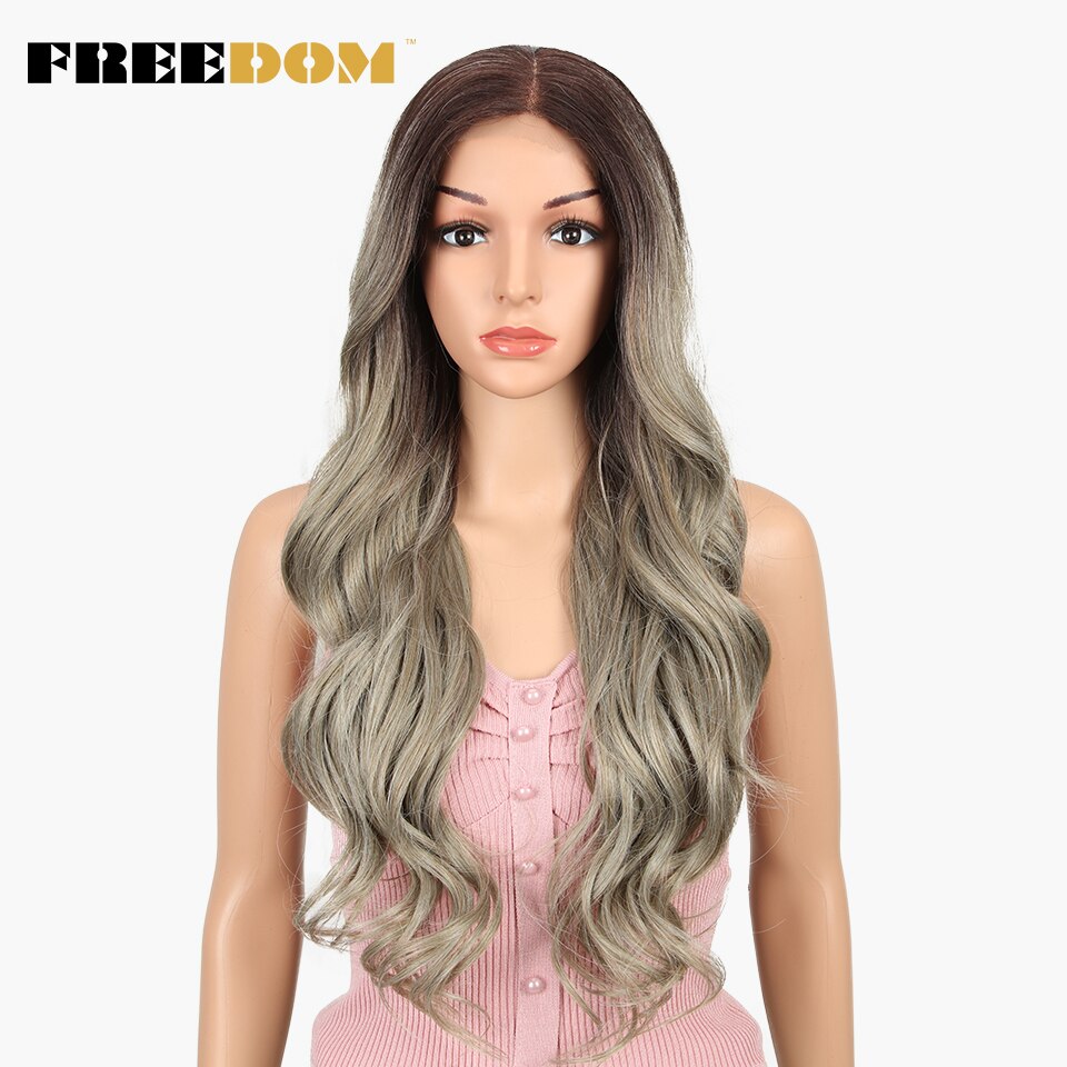 FREEDOM Free Parting Easy 360 Lace Front Synthetic Wigs For Black Women Ombre Blond Red Color Ponytail Supreme Hair cosplay FREEDOM Free Parting Easy 360 Lace Front Synthetic Wigs For Black Women Ombre Blond Red Color Ponytail Supreme Hair cosplay