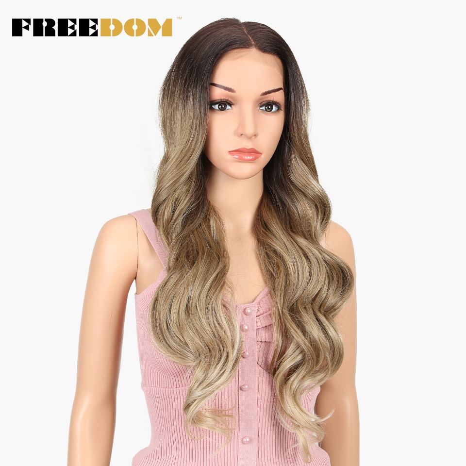 FREEDOM Free Parting Easy 360 Lace Front Synthetic Wigs For Black Women Ombre Blond Red Color Ponytail Supreme Hair cosplay FREEDOM Free Parting Easy 360 Lace Front Synthetic Wigs For Black Women Ombre Blond Red Color Ponytail Supreme Hair cosplay