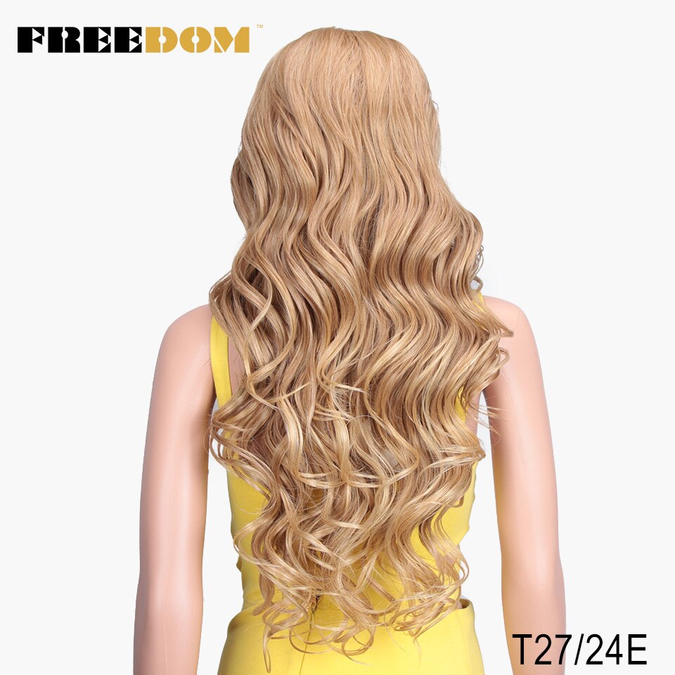 FREEDOM Free Parting Easy 360 Lace Front Synthetic Wigs For Black Women Ombre Blond Red Color Ponytail Supreme Hair cosplay FREEDOM Free Parting Easy 360 Lace Front Synthetic Wigs For Black Women Ombre Blond Red Color Ponytail Supreme Hair cosplay