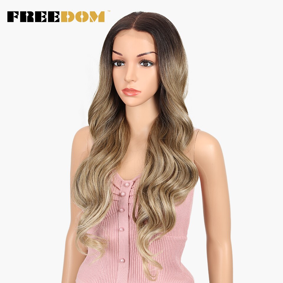 FREEDOM Free Parting Easy 360 Lace Front Synthetic Wigs For Black Women Ombre Blond Red Color Ponytail Supreme Hair cosplay FREEDOM Free Parting Easy 360 Lace Front Synthetic Wigs For Black Women Ombre Blond Red Color Ponytail Supreme Hair cosplay