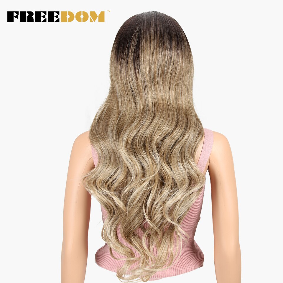 FREEDOM Free Parting Easy 360 Lace Front Synthetic Wigs For Black Women Ombre Blond Red Color Ponytail Supreme Hair cosplay FREEDOM Free Parting Easy 360 Lace Front Synthetic Wigs For Black Women Ombre Blond Red Color Ponytail Supreme Hair cosplay