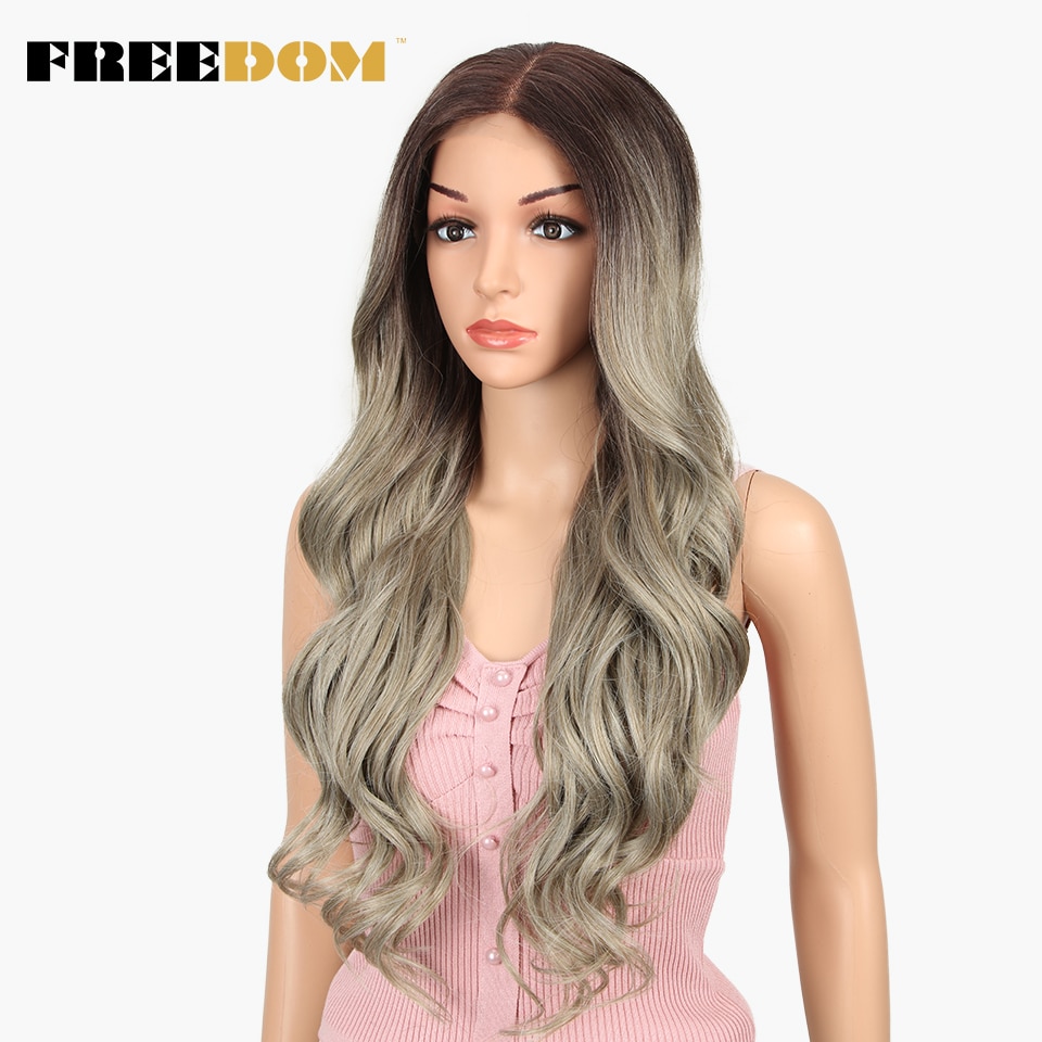 FREEDOM Free Parting Easy 360 Lace Front Synthetic Wigs For Black Women Ombre Blond Red Color Ponytail Supreme Hair cosplay FREEDOM Free Parting Easy 360 Lace Front Synthetic Wigs For Black Women Ombre Blond Red Color Ponytail Supreme Hair cosplay