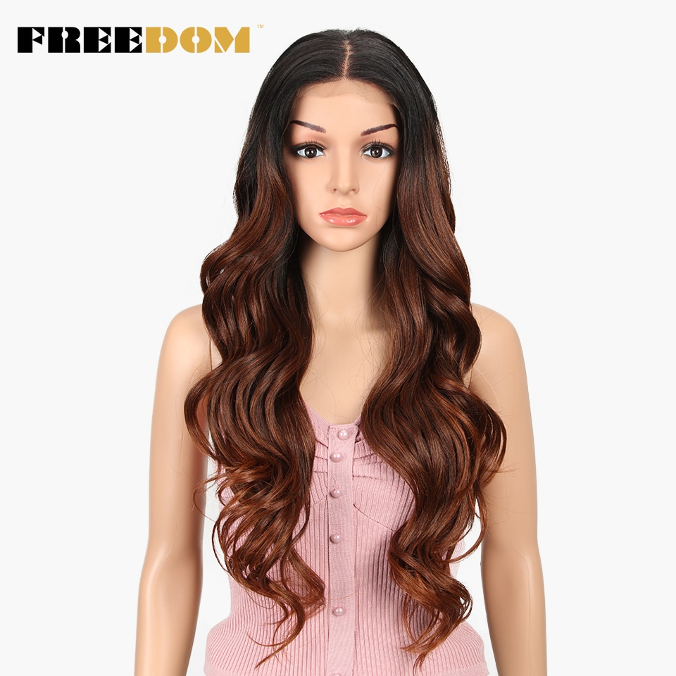 FREEDOM Free Parting Easy 360 Lace Front Synthetic Wigs For Black Women Ombre Blond Red Color Ponytail Supreme Hair cosplay FREEDOM Free Parting Easy 360 Lace Front Synthetic Wigs For Black Women Ombre Blond Red Color Ponytail Supreme Hair cosplay
