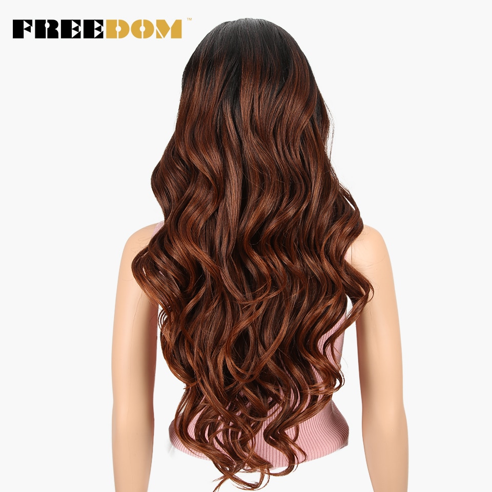 FREEDOM Free Parting Easy 360 Lace Front Synthetic Wigs For Black Women Ombre Blond Red Color Ponytail Supreme Hair cosplay FREEDOM Free Parting Easy 360 Lace Front Synthetic Wigs For Black Women Ombre Blond Red Color Ponytail Supreme Hair cosplay