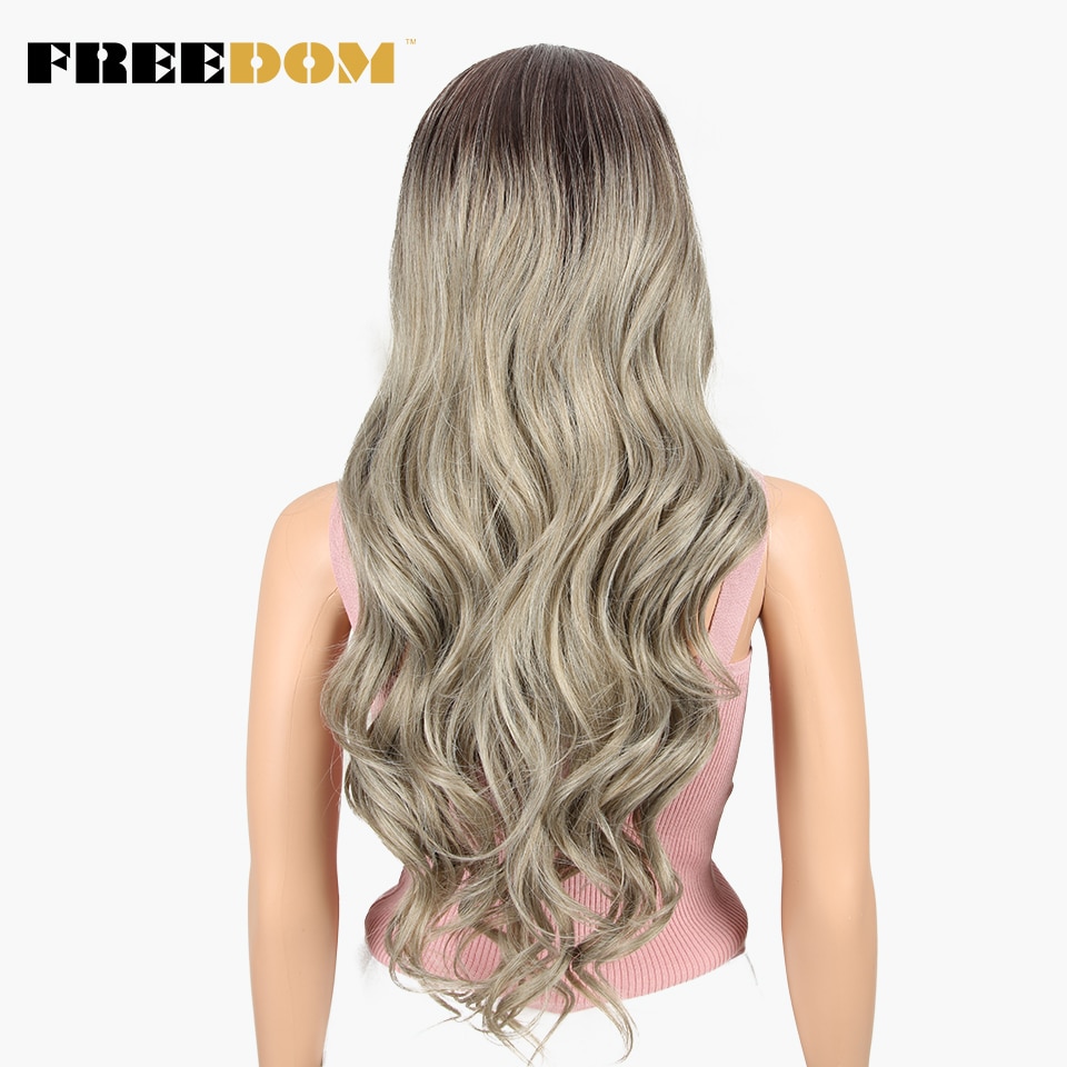 FREEDOM Free Parting Easy 360 Lace Front Synthetic Wigs For Black Women Ombre Blond Red Color Ponytail Supreme Hair cosplay FREEDOM Free Parting Easy 360 Lace Front Synthetic Wigs For Black Women Ombre Blond Red Color Ponytail Supreme Hair cosplay