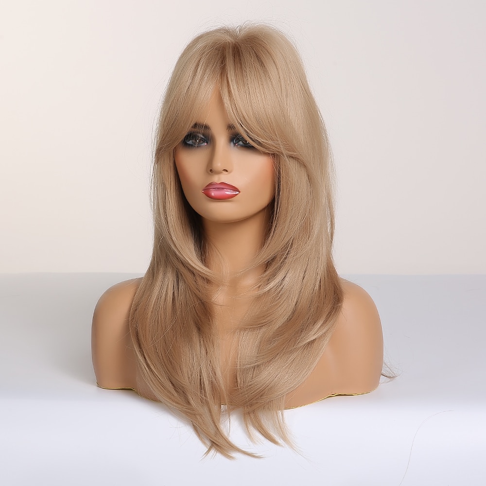 EASIHAIR Long Straight Wigs with Bangs Black to Brown Ombre Synthetic Wigs for Women Daily Natural Hair Wigs Heat Resistant EASIHAIR Long Straight Wigs with Bangs Black to Brown Ombre Synthetic Wigs for Women Daily Natural Hair Wigs Heat Resistant
