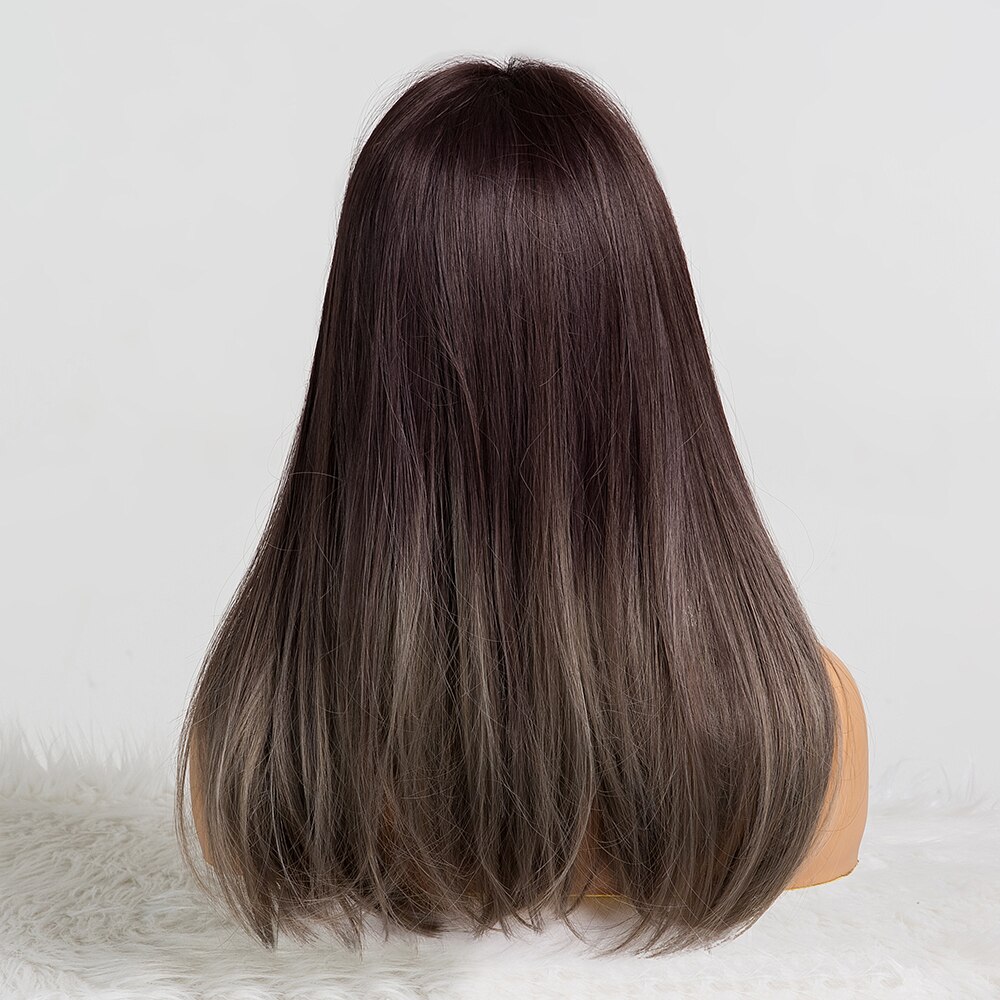 EASIHAIR Long Straight Wigs with Bangs Black to Brown Ombre Synthetic Wigs for Women Daily Natural Hair Wigs Heat Resistant EASIHAIR Long Straight Wigs with Bangs Black to Brown Ombre Synthetic Wigs for Women Daily Natural Hair Wigs Heat Resistant