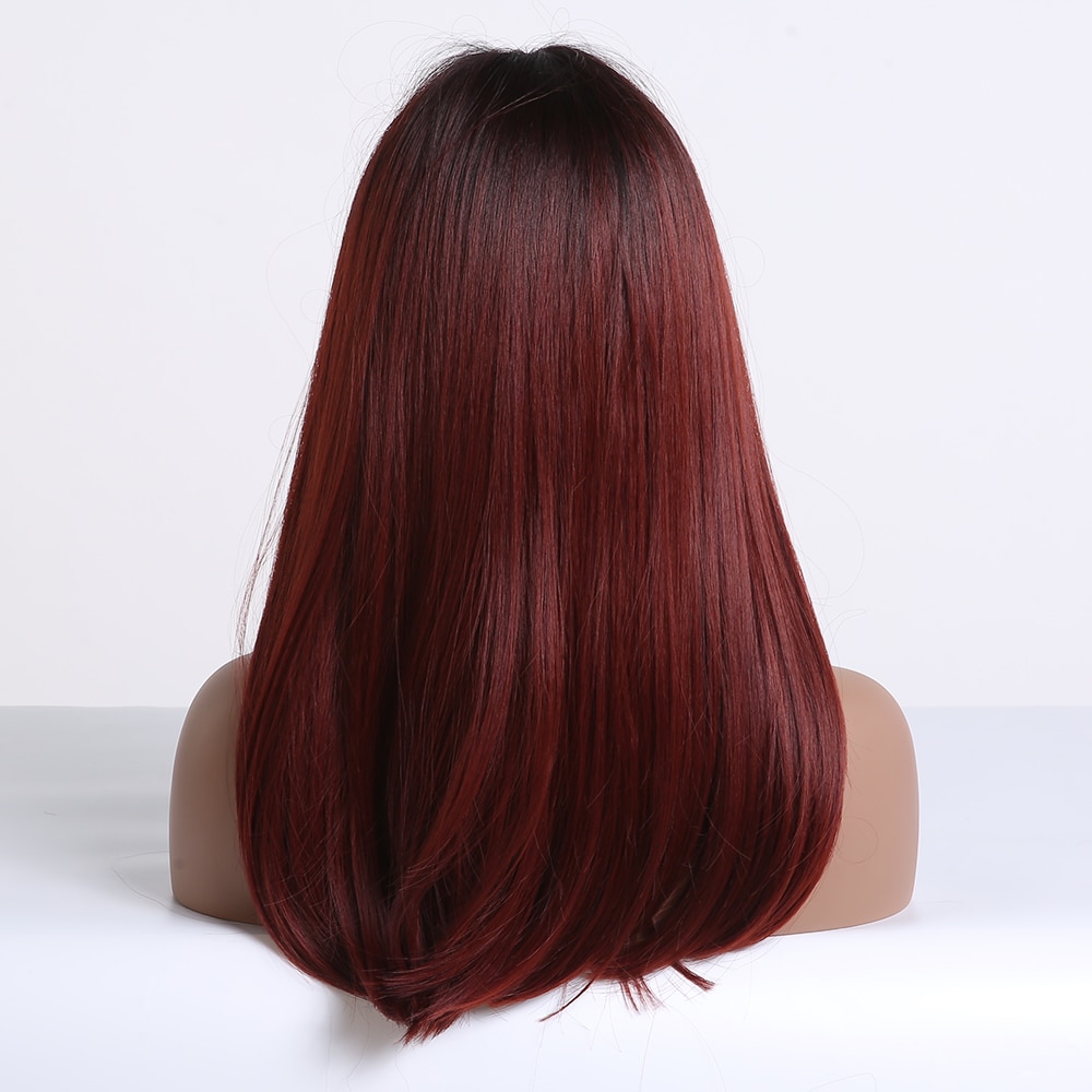 EASIHAIR Long Straight Wigs with Bangs Black to Brown Ombre Synthetic Wigs for Women Daily Natural Hair Wigs Heat Resistant EASIHAIR Long Straight Wigs with Bangs Black to Brown Ombre Synthetic Wigs for Women Daily Natural Hair Wigs Heat Resistant