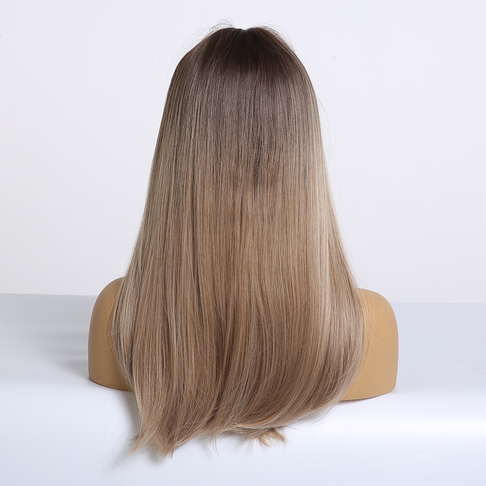 EASIHAIR Long Straight Wigs with Bangs Black to Brown Ombre Synthetic Wigs for Women Daily Natural Hair Wigs Heat Resistant EASIHAIR Long Straight Wigs with Bangs Black to Brown Ombre Synthetic Wigs for Women Daily Natural Hair Wigs Heat Resistant