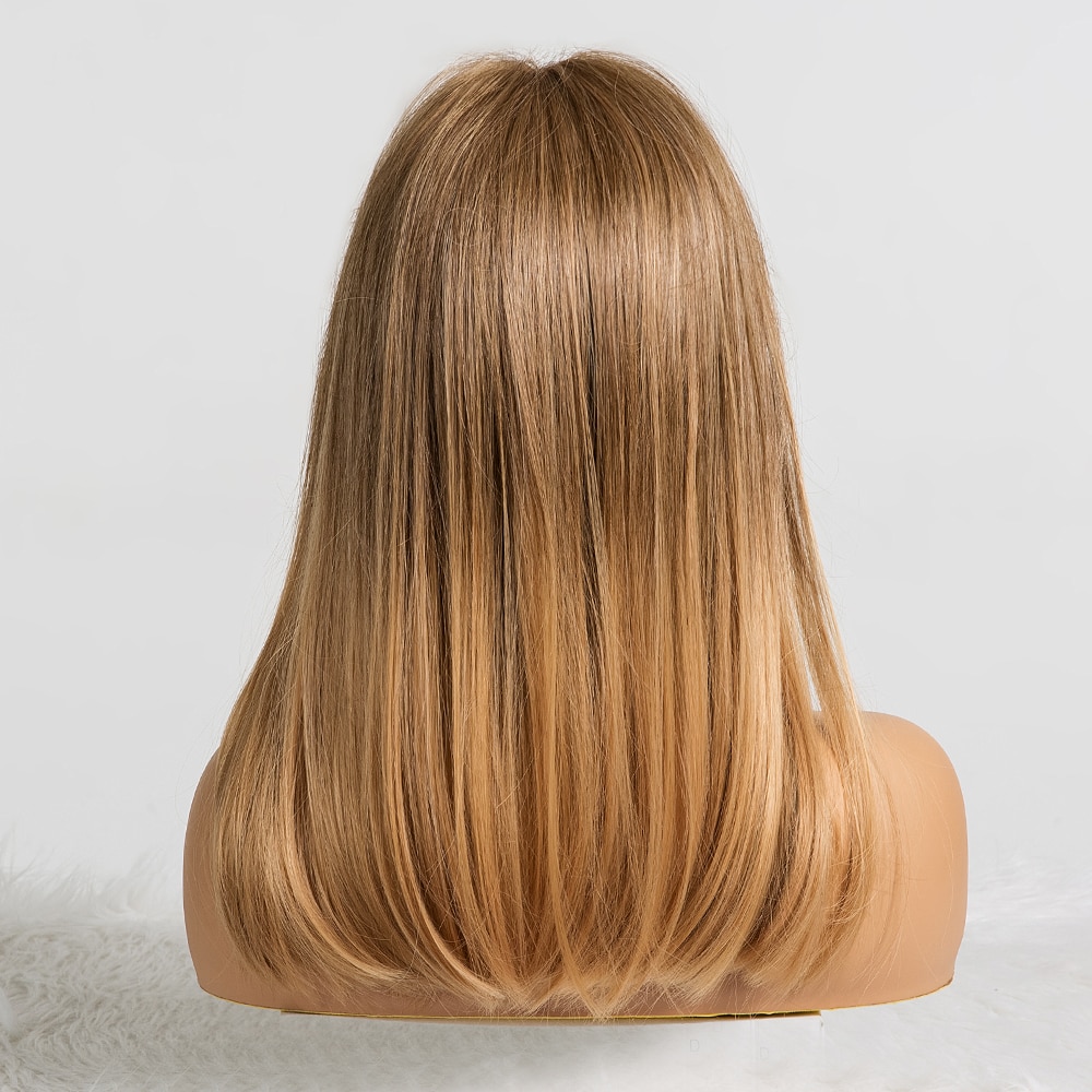 EASIHAIR Long Straight Wigs with Bangs Black to Brown Ombre Synthetic Wigs for Women Daily Natural Hair Wigs Heat Resistant EASIHAIR Long Straight Wigs with Bangs Black to Brown Ombre Synthetic Wigs for Women Daily Natural Hair Wigs Heat Resistant