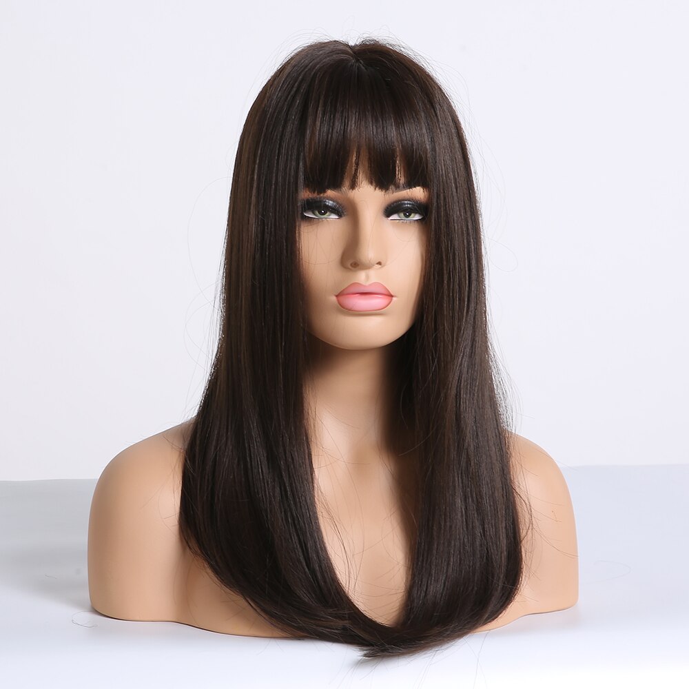 EASIHAIR Long Straight Wigs with Bangs Black to Brown Ombre Synthetic Wigs for Women Daily Natural Hair Wigs Heat Resistant EASIHAIR Long Straight Wigs with Bangs Black to Brown Ombre Synthetic Wigs for Women Daily Natural Hair Wigs Heat Resistant
