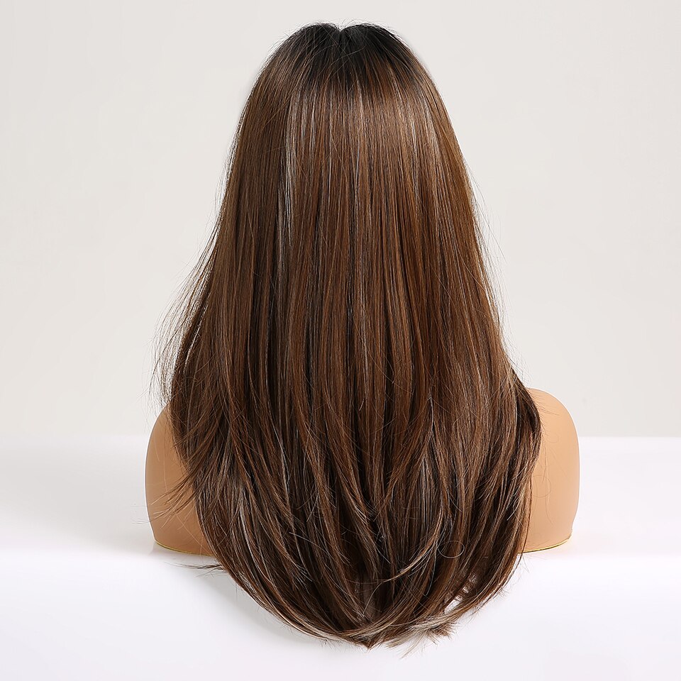 EASIHAIR Long Straight Wigs with Bangs Black to Brown Ombre Synthetic Wigs for Women Daily Natural Hair Wigs Heat Resistant EASIHAIR Long Straight Wigs with Bangs Black to Brown Ombre Synthetic Wigs for Women Daily Natural Hair Wigs Heat Resistant