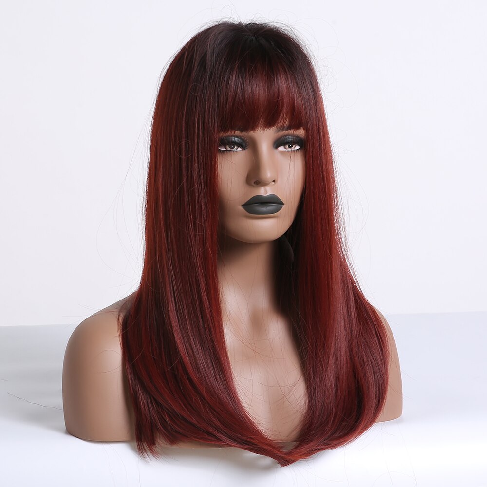 EASIHAIR Long Straight Wigs with Bangs Black to Brown Ombre Synthetic Wigs for Women Daily Natural Hair Wigs Heat Resistant EASIHAIR Long Straight Wigs with Bangs Black to Brown Ombre Synthetic Wigs for Women Daily Natural Hair Wigs Heat Resistant