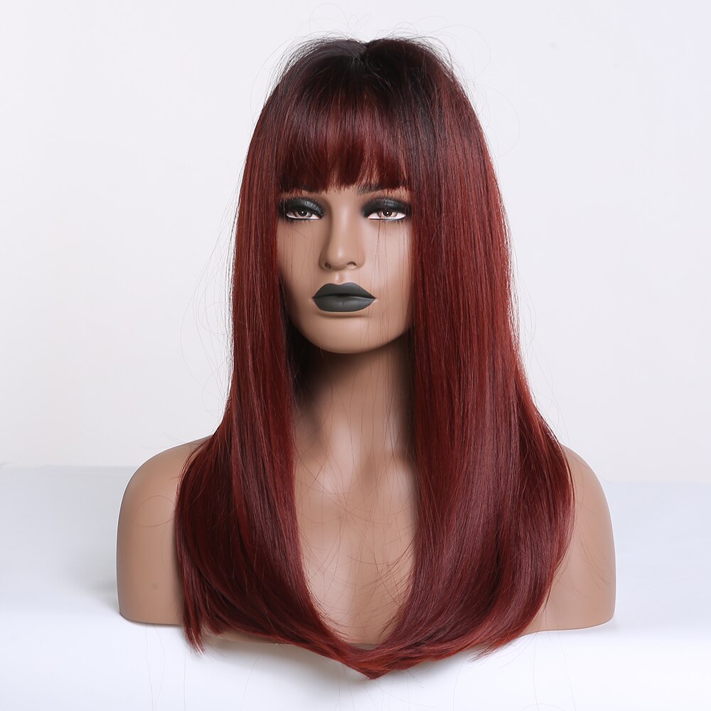 EASIHAIR Long Straight Wigs with Bangs Black to Brown Ombre Synthetic Wigs for Women Daily Natural Hair Wigs Heat Resistant EASIHAIR Long Straight Wigs with Bangs Black to Brown Ombre Synthetic Wigs for Women Daily Natural Hair Wigs Heat Resistant