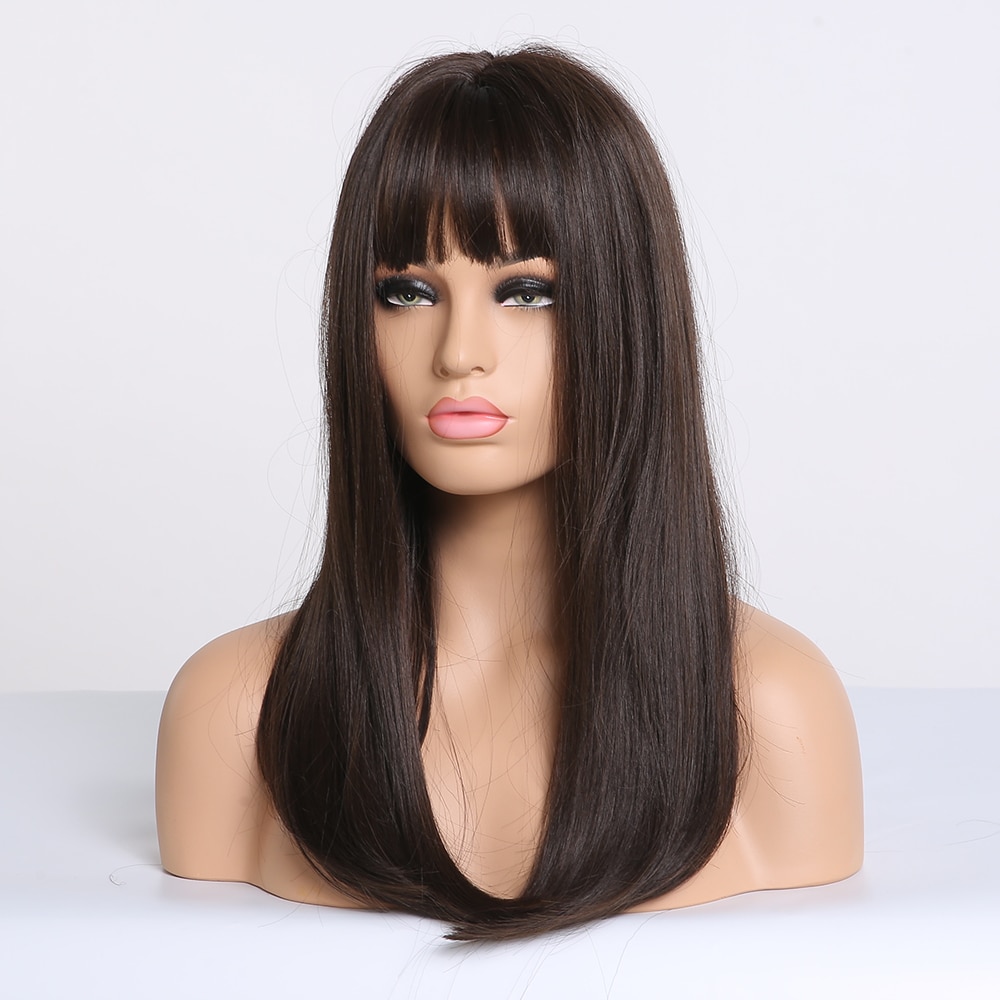 EASIHAIR Long Straight Wigs with Bangs Black to Brown Ombre Synthetic Wigs for Women Daily Natural Hair Wigs Heat Resistant EASIHAIR Long Straight Wigs with Bangs Black to Brown Ombre Synthetic Wigs for Women Daily Natural Hair Wigs Heat Resistant