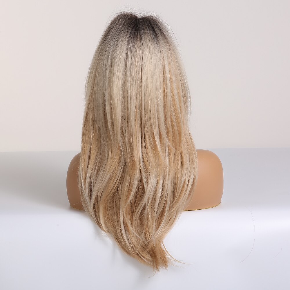 EASIHAIR Long Straight Wigs with Bangs Black to Brown Ombre Synthetic Wigs for Women Daily Natural Hair Wigs Heat Resistant EASIHAIR Long Straight Wigs with Bangs Black to Brown Ombre Synthetic Wigs for Women Daily Natural Hair Wigs Heat Resistant