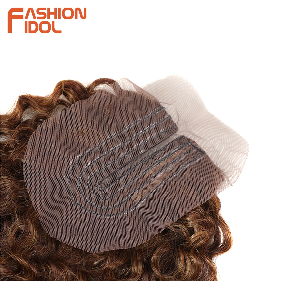 FASHION IDOL Afro Kinky Curly Hair 16-20inch 7Pieces/lot Synthetic Hair Middle Part Lace Front Closure Bundles With Closure 240g