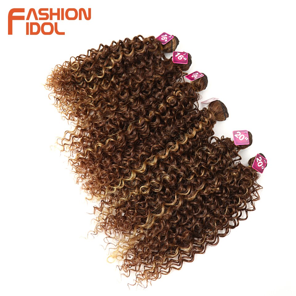 FASHION IDOL Afro Kinky Curly Hair 16-20inch 7Pieces/lot Synthetic Hair Middle Part Lace Front Closure Bundles With Closure 240g