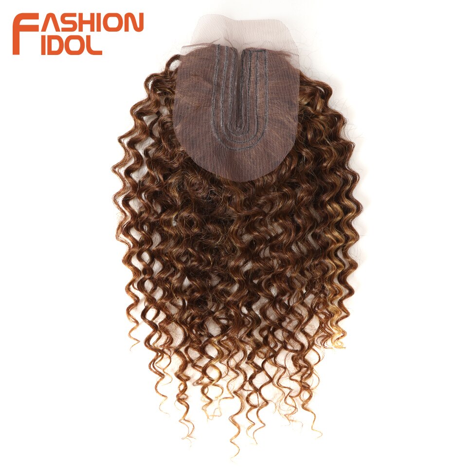 FASHION IDOL Afro Kinky Curly Hair 16-20inch 7Pieces/lot Synthetic Hair Middle Part Lace Front Closure Bundles With Closure 240g