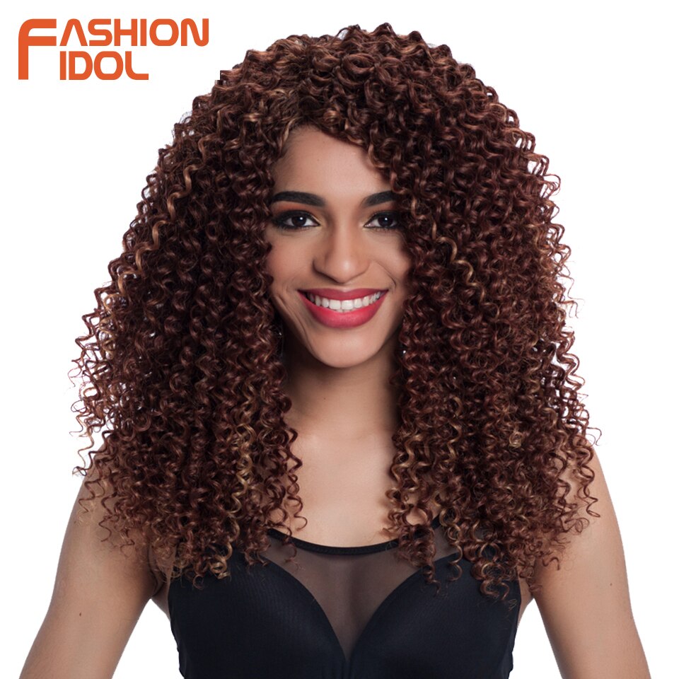 FASHION IDOL Afro Kinky Curly Hair 16-20inch 7Pieces/lot Synthetic Hair Middle Part Lace Front Closure Bundles With Closure 240g