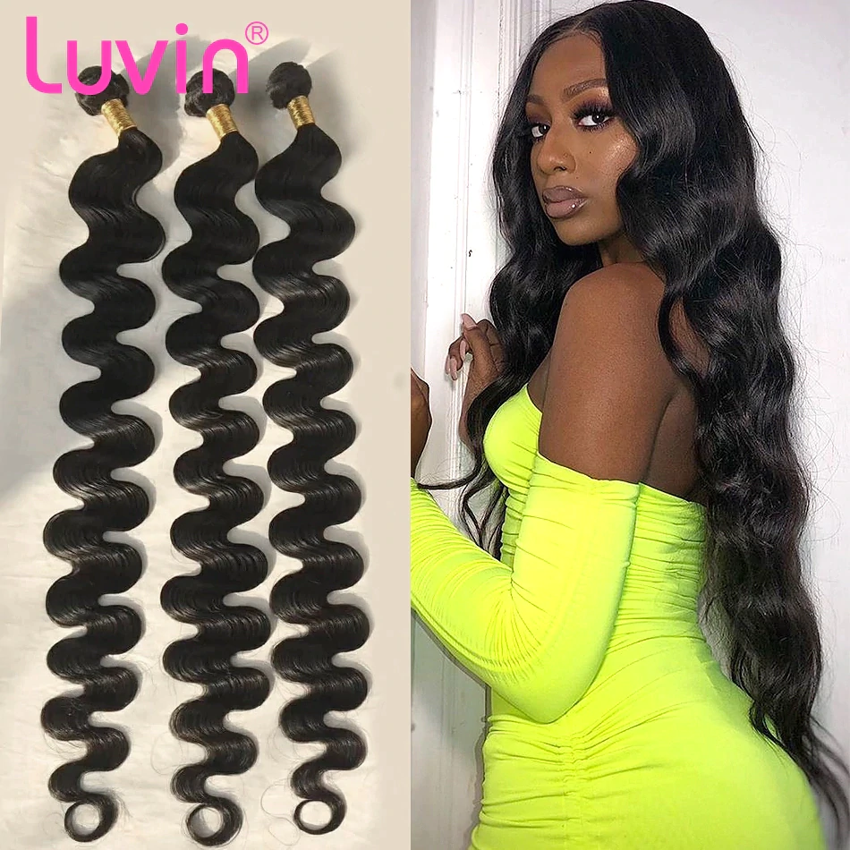 Luvin 28 30 32 34 40 Inch 1 3 4 Brazilian Hair Weave Bundles Body Wave Remy Human Hair Natural Double Drawn