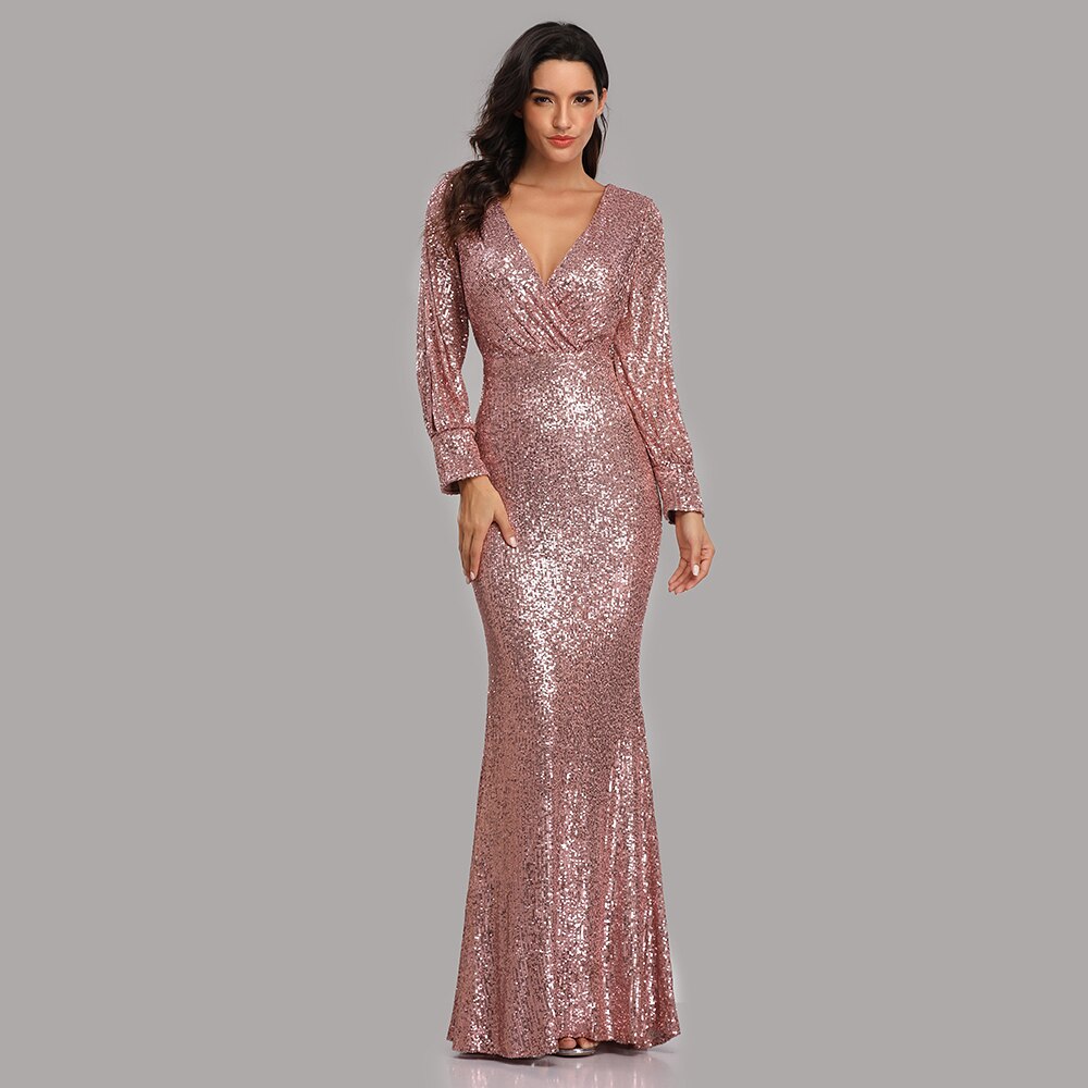 New Sexy V Neck Mermaid Evening Dress Long Formal Prom Party Gown Full Sequins long Sleeve Galadress vestidos occassion dress New Sexy V Neck Mermaid Evening Dress Long Formal Prom Party Gown Full Sequins long Sleeve Galadress vestidos occassion dress