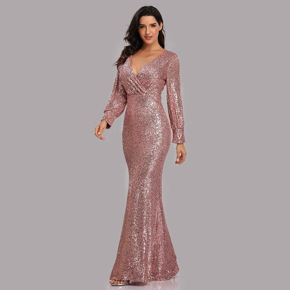 New Sexy V Neck Mermaid Evening Dress Long Formal Prom Party Gown Full Sequins long Sleeve Galadress vestidos occassion dress New Sexy V Neck Mermaid Evening Dress Long Formal Prom Party Gown Full Sequins long Sleeve Galadress vestidos occassion dress