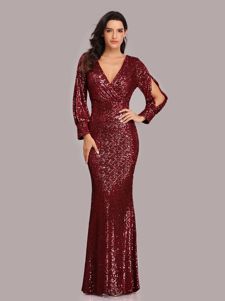 New Sexy V Neck Mermaid Evening Dress Long Formal Prom Party Gown Full Sequins long Sleeve Galadress vestidos occassion dress New Sexy V Neck Mermaid Evening Dress Long Formal Prom Party Gown Full Sequins long Sleeve Galadress vestidos occassion dress