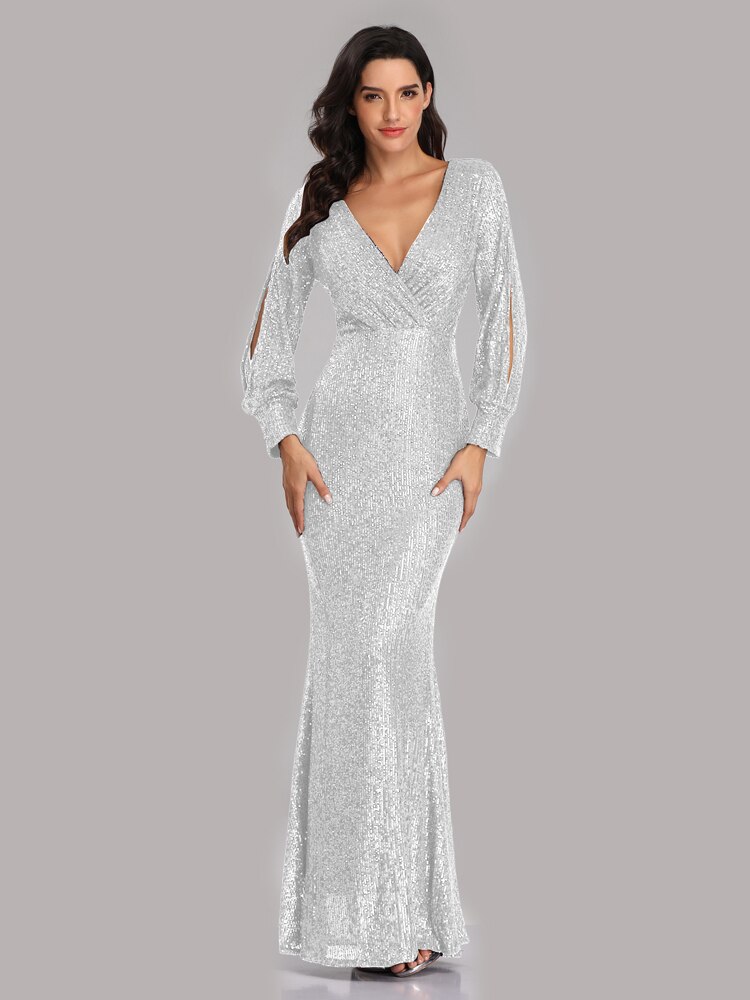 New Sexy V Neck Mermaid Evening Dress Long Formal Prom Party Gown Full Sequins long Sleeve Galadress vestidos occassion dress New Sexy V Neck Mermaid Evening Dress Long Formal Prom Party Gown Full Sequins long Sleeve Galadress vestidos occassion dress