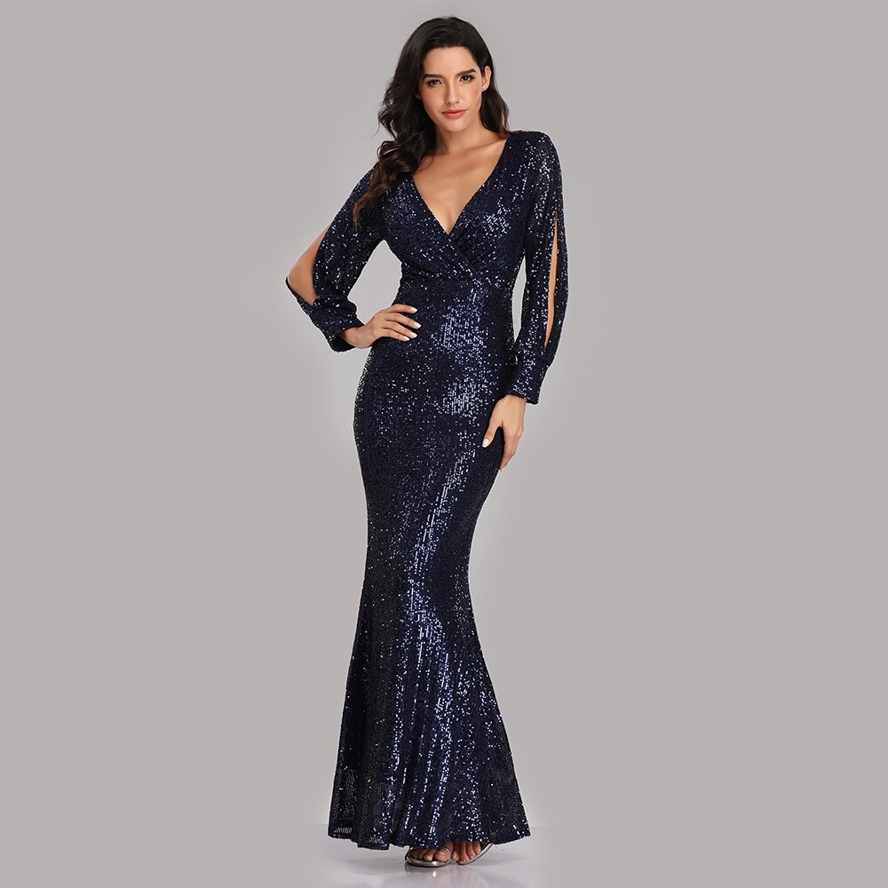 New Sexy V Neck Mermaid Evening Dress Long Formal Prom Party Gown Full Sequins long Sleeve Galadress vestidos occassion dress New Sexy V Neck Mermaid Evening Dress Long Formal Prom Party Gown Full Sequins long Sleeve Galadress vestidos occassion dress
