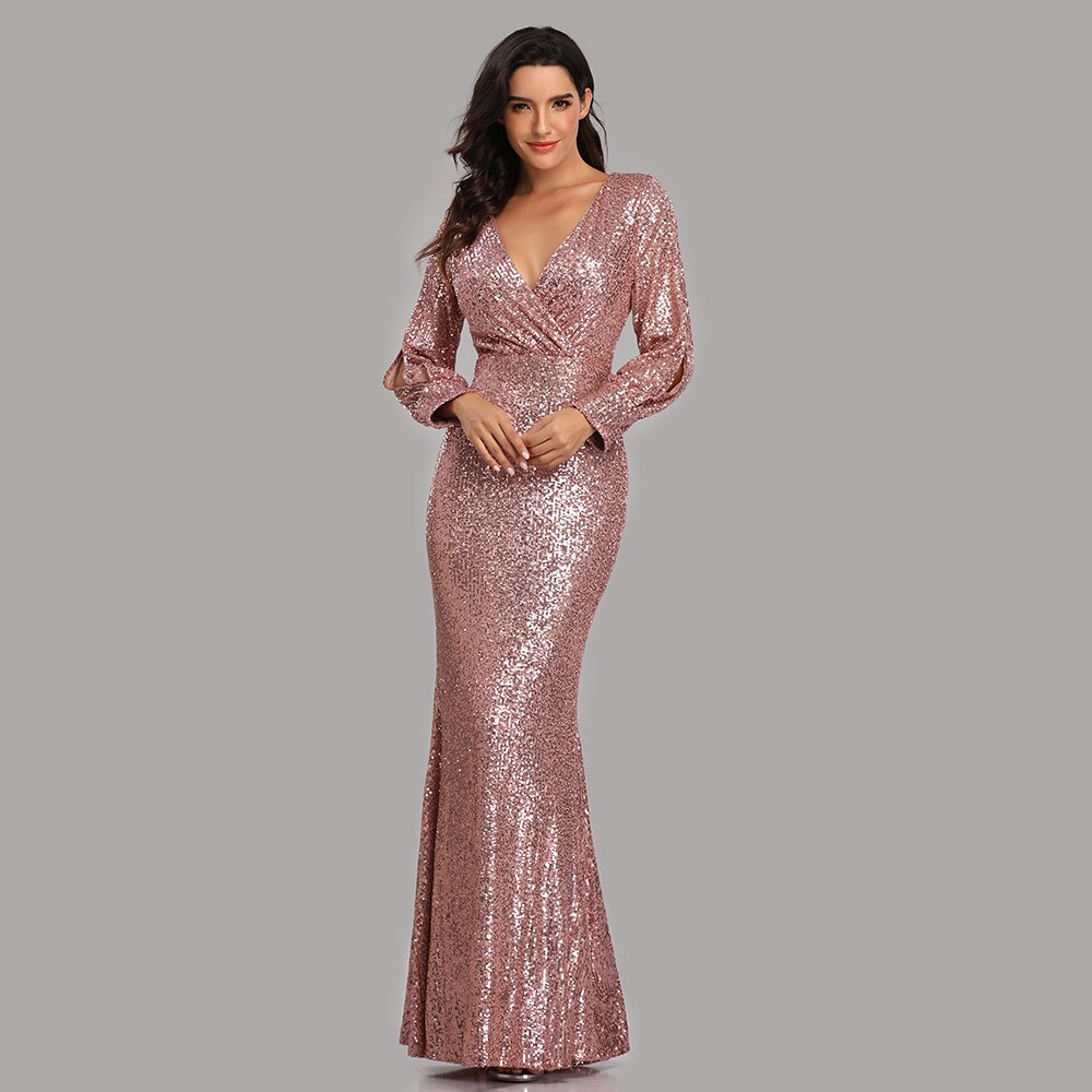 New Sexy V Neck Mermaid Evening Dress Long Formal Prom Party Gown Full Sequins long Sleeve Galadress vestidos occassion dress New Sexy V Neck Mermaid Evening Dress Long Formal Prom Party Gown Full Sequins long Sleeve Galadress vestidos occassion dress