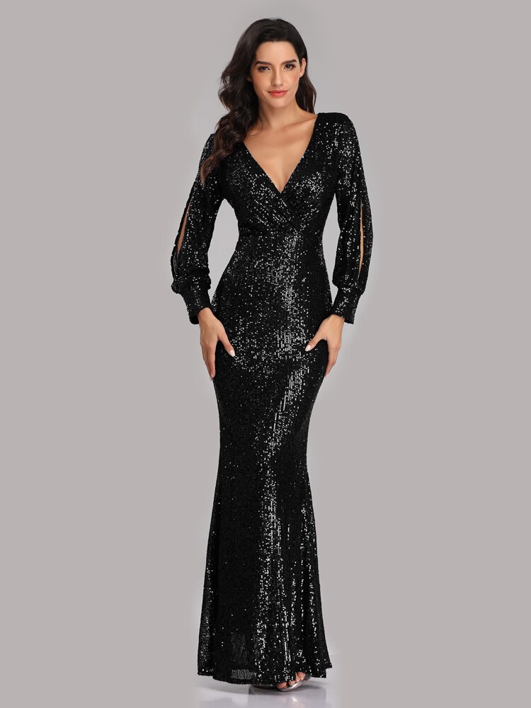 New Sexy V Neck Mermaid Evening Dress Long Formal Prom Party Gown Full Sequins long Sleeve Galadress vestidos occassion dress New Sexy V Neck Mermaid Evening Dress Long Formal Prom Party Gown Full Sequins long Sleeve Galadress vestidos occassion dress