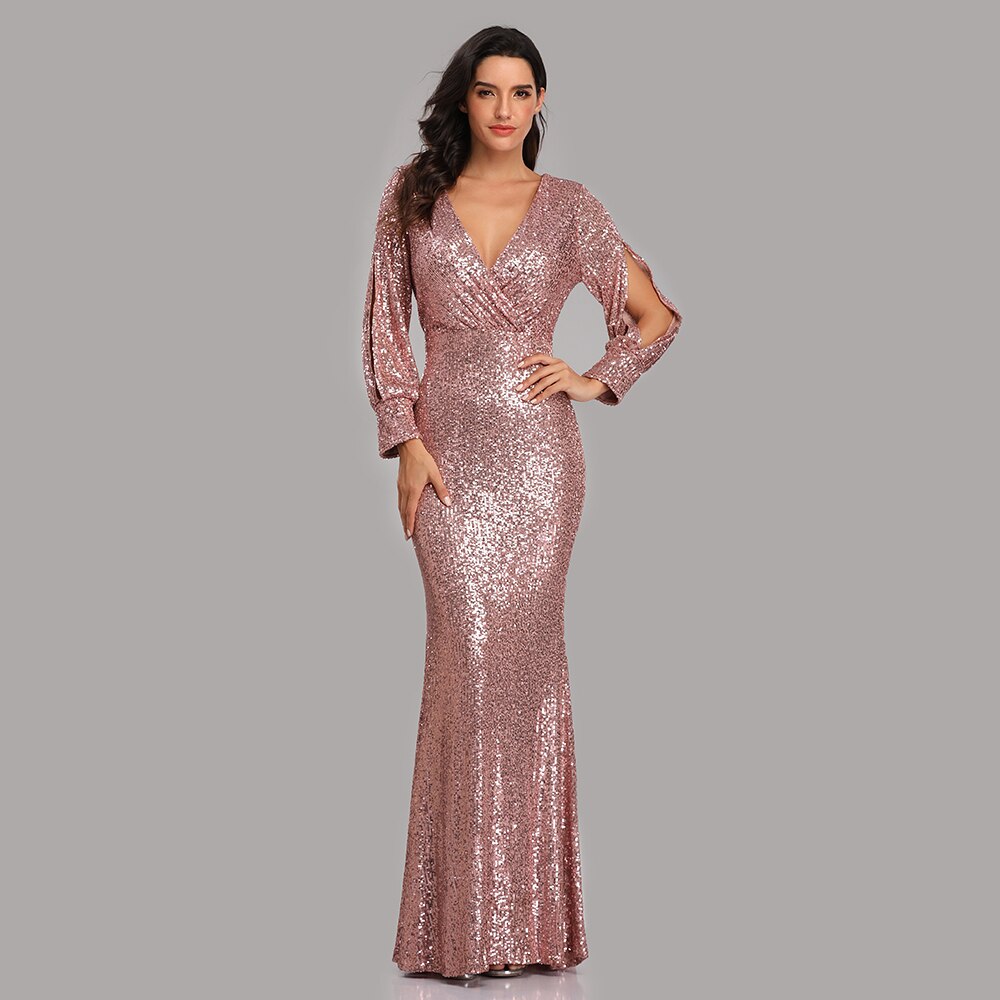 New Sexy V Neck Mermaid Evening Dress Long Formal Prom Party Gown Full Sequins long Sleeve Galadress vestidos occassion dress New Sexy V Neck Mermaid Evening Dress Long Formal Prom Party Gown Full Sequins long Sleeve Galadress vestidos occassion dress