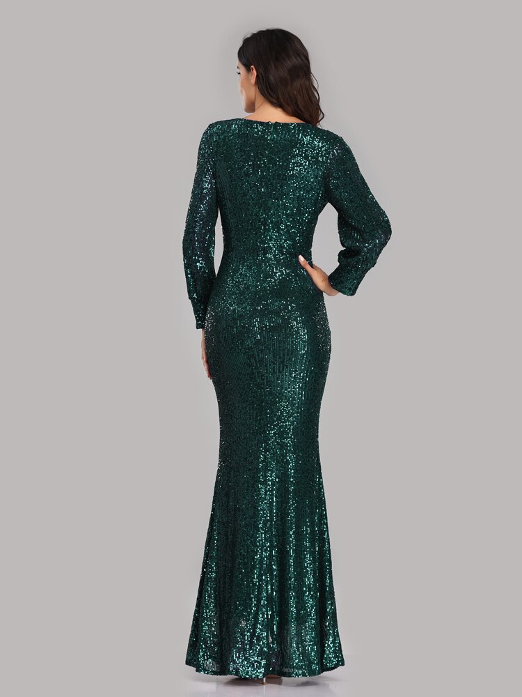 New Sexy V Neck Mermaid Evening Dress Long Formal Prom Party Gown Full Sequins long Sleeve Galadress vestidos occassion dress New Sexy V Neck Mermaid Evening Dress Long Formal Prom Party Gown Full Sequins long Sleeve Galadress vestidos occassion dress