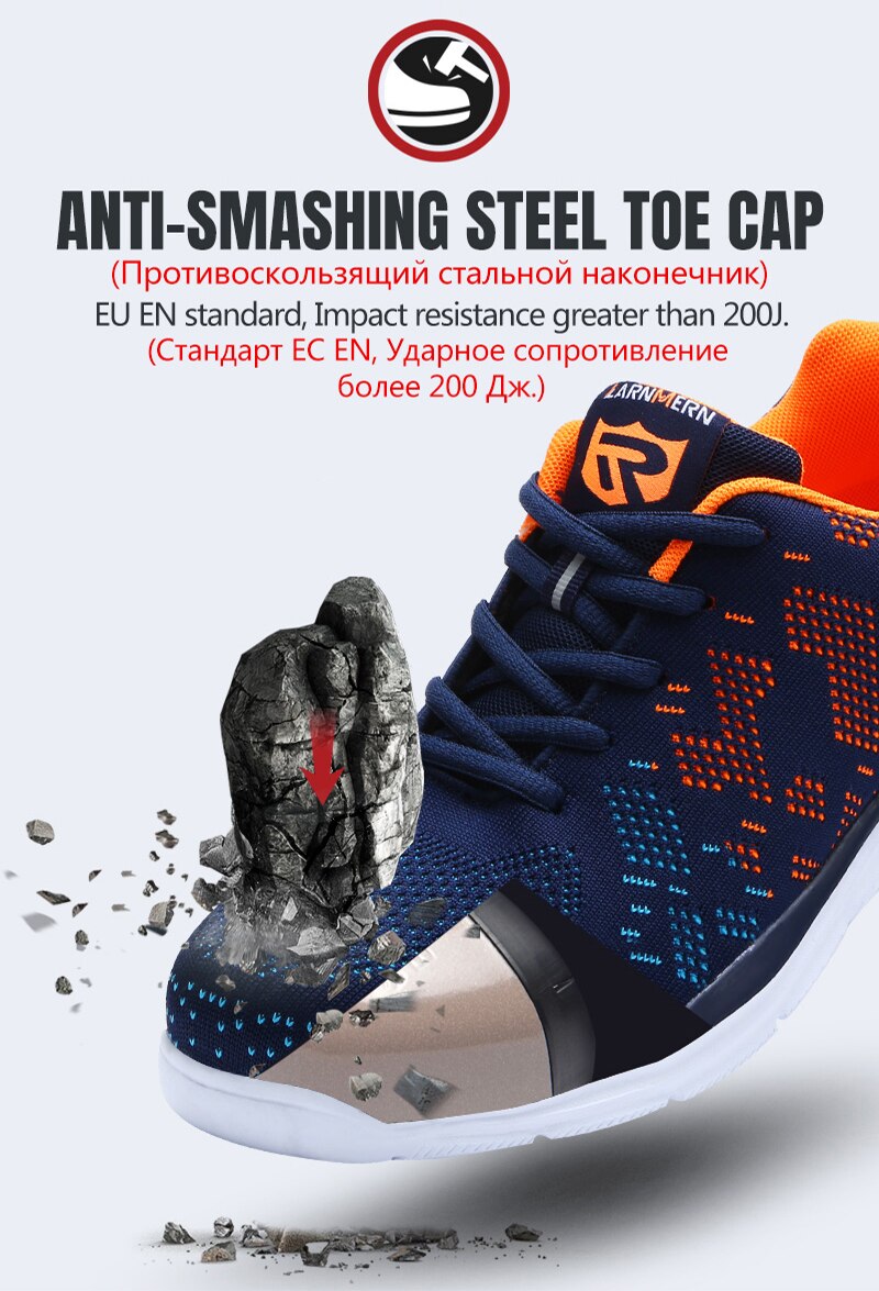 LARNMERN Lightweight Breathable Men Safety Shoes Steel Toe Work Shoes For Men Anti-smashing Construction Sneaker With Reflective