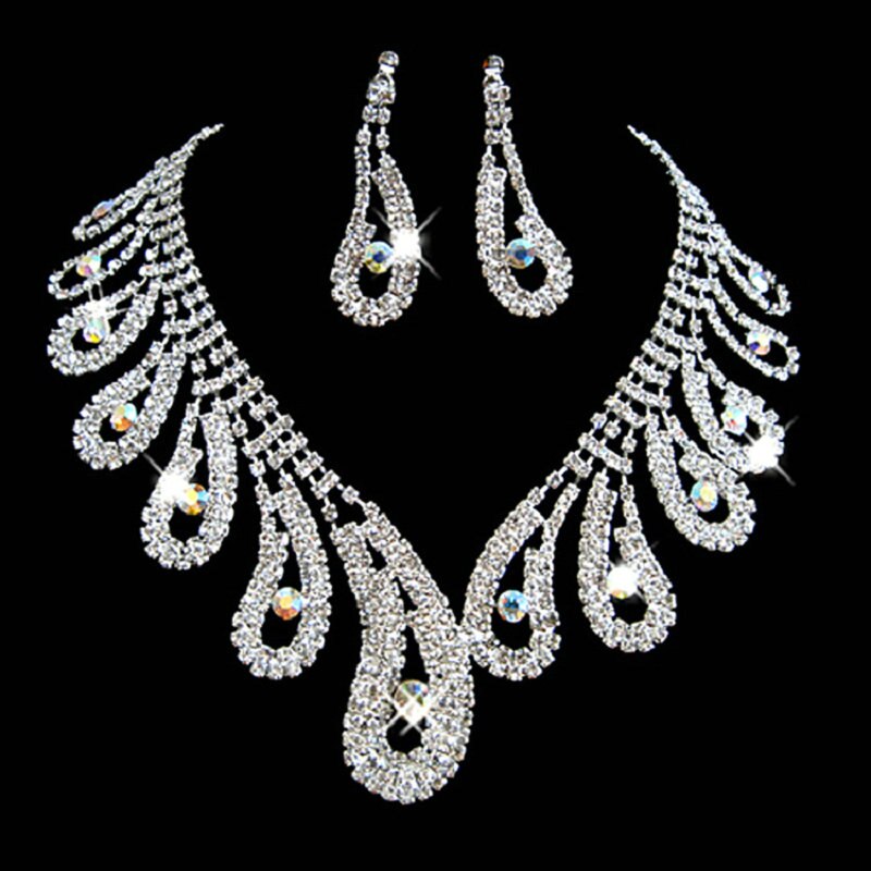 3 PCS Luxury Wedding Bridal Jewelry Sets for Women Necklace Bracelet Australia Crystal Long Earring Set Elastic 11.11 Sale