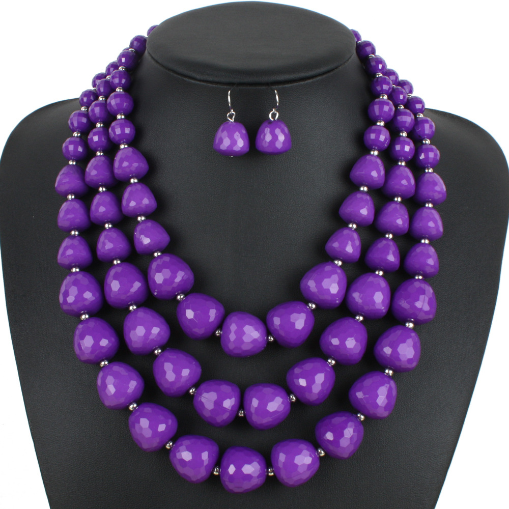 New Multi Layer Acrylic Necklace Set Africa Beads Jewelry Sets For Women Wedding Bohemian Necklaces Earrings бижутерия комплекты