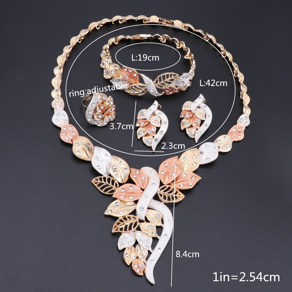 African Dubai Gold Jewelry Nigerian Crystal Necklace Hoop Earrings Ring Women Italian Bridal Jewelry Sets Wedding Accessories