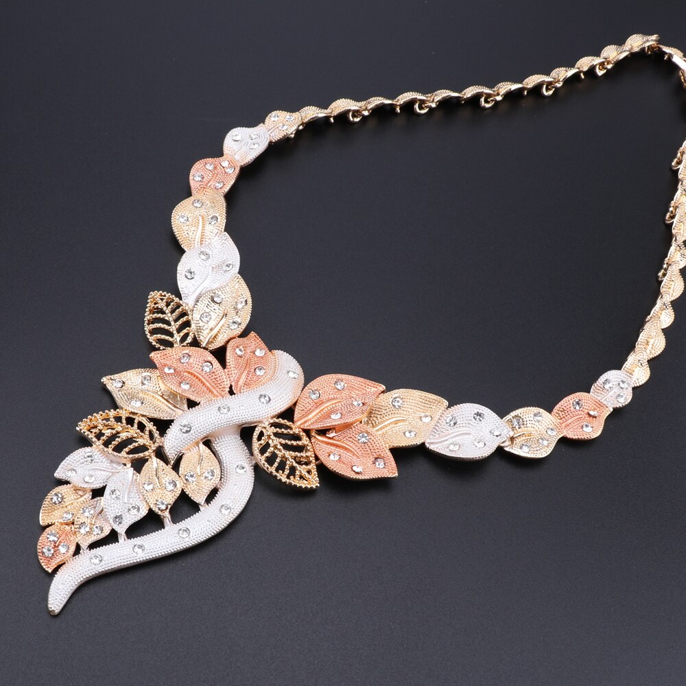 African Dubai Gold Jewelry Nigerian Crystal Necklace Hoop Earrings Ring Women Italian Bridal Jewelry Sets Wedding Accessories
