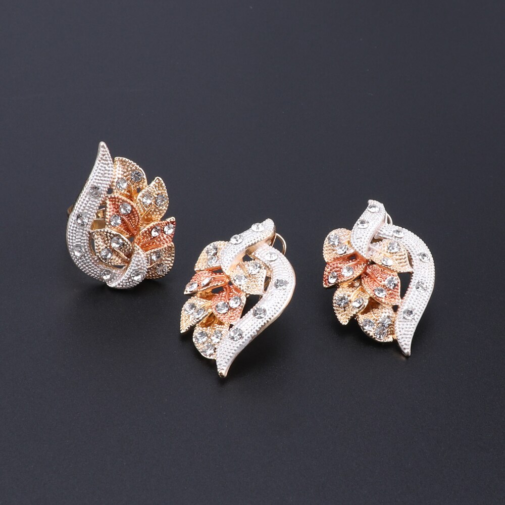 African Dubai Gold Jewelry Nigerian Crystal Necklace Hoop Earrings Ring Women Italian Bridal Jewelry Sets Wedding Accessories