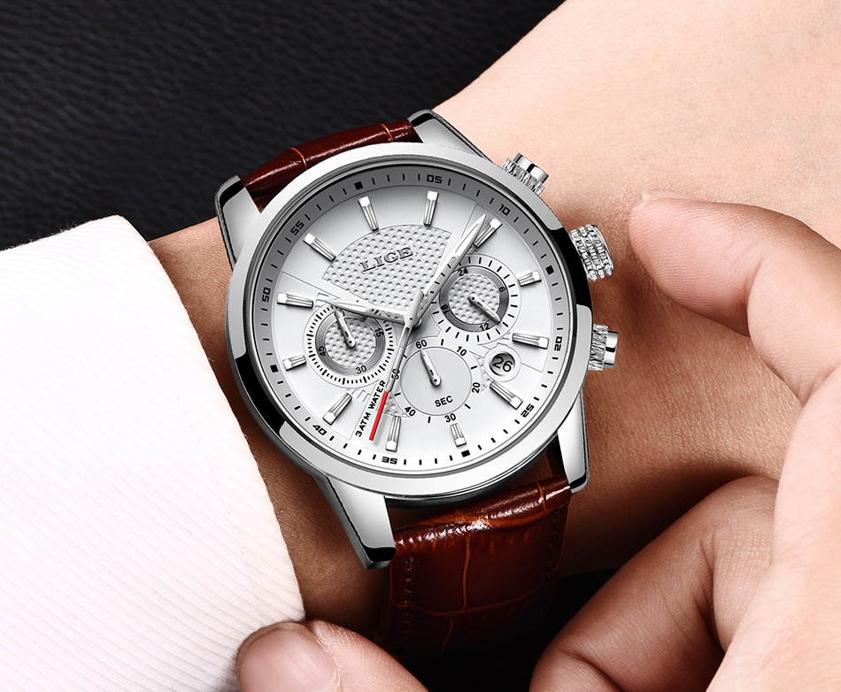 2021 New Mens Watches LIGE Top Brand Luxury Leather Casual Quartz Watch Men's Sport Waterproof Clock Watch Relogio Masculino+Box
