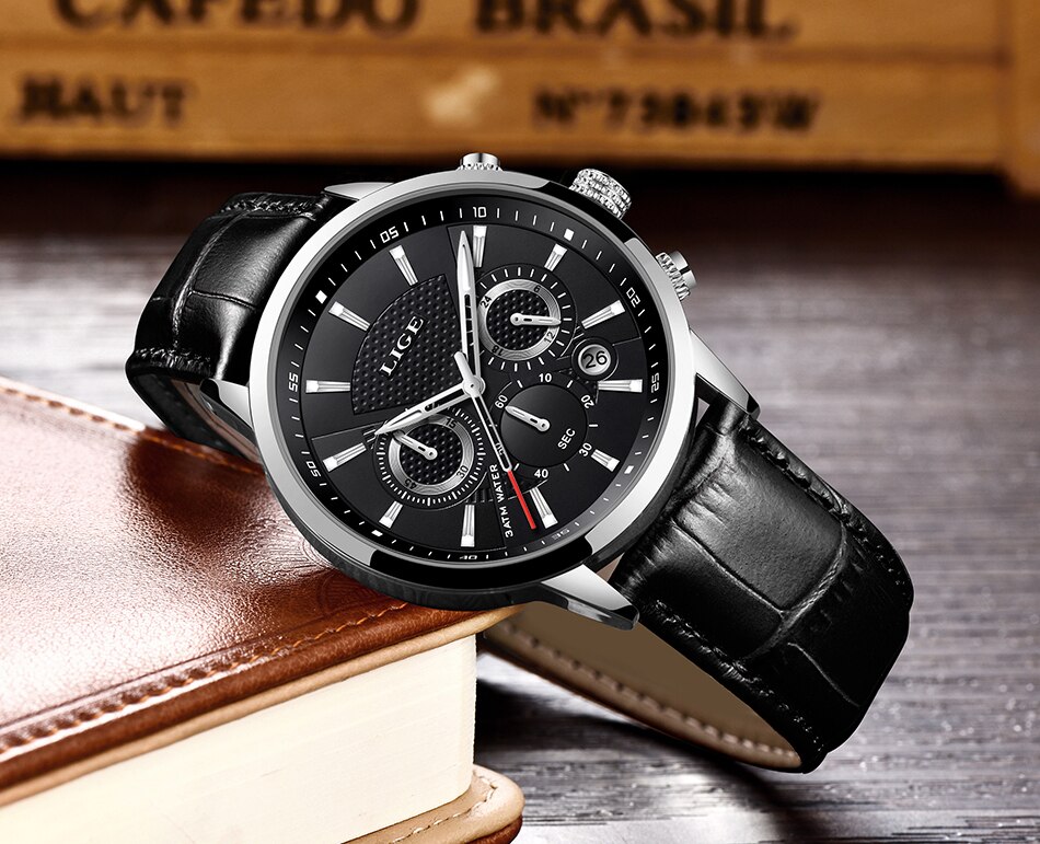 2021 New Mens Watches LIGE Top Brand Luxury Leather Casual Quartz Watch Men's Sport Waterproof Clock Watch Relogio Masculino+Box