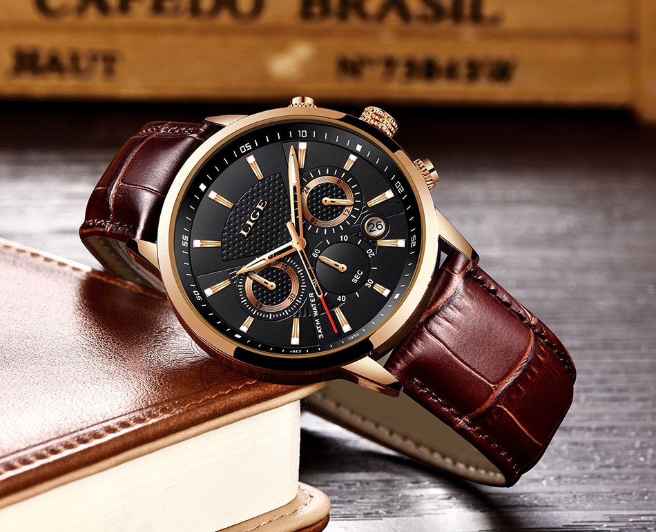 2021 New Mens Watches LIGE Top Brand Luxury Leather Casual Quartz Watch Men's Sport Waterproof Clock Watch Relogio Masculino+Box